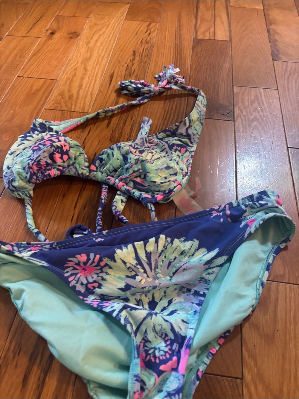Lilly Pulitzer Navy, Mint & Pink Floral Girls Two-Piece Bikini